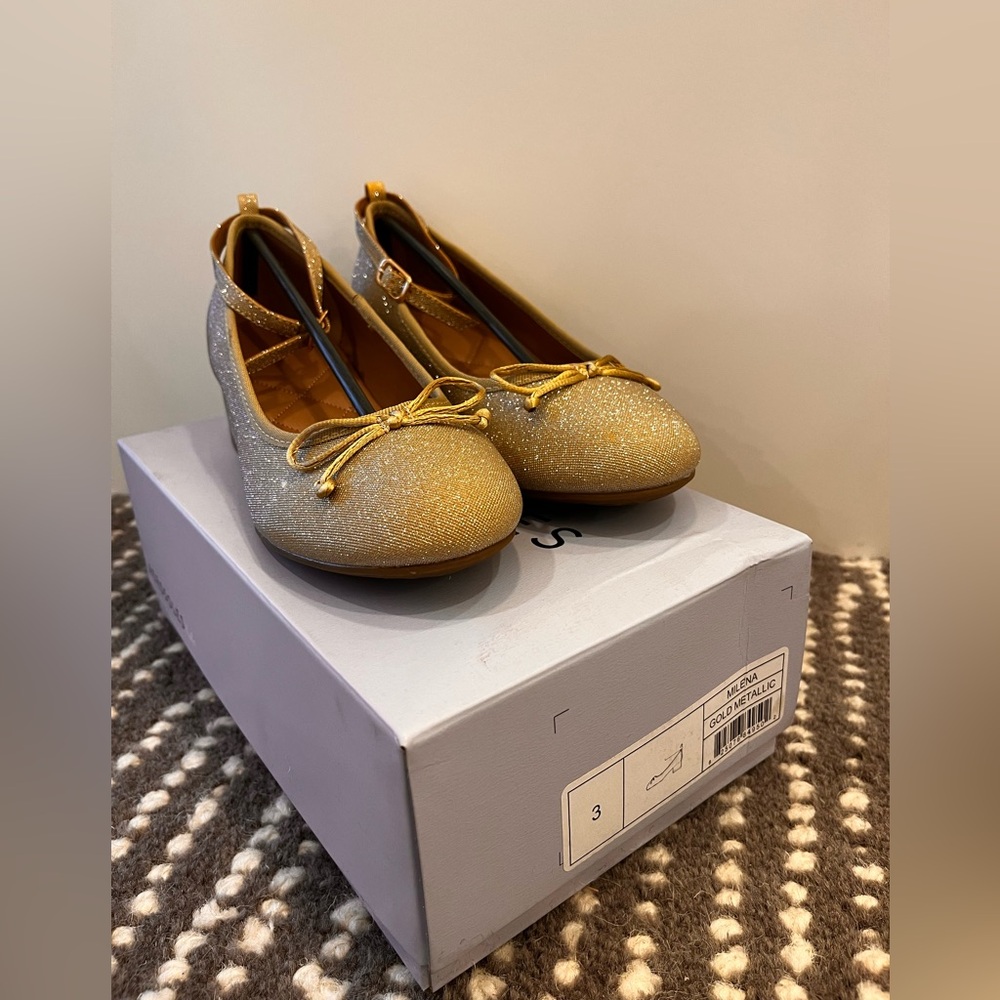 Aerosoles Milena Shoes Girls 3 Gold Metallic Glitter Block Heel Ballet NIB Gift